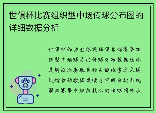 世俱杯比赛组织型中场传球分布图的详细数据分析